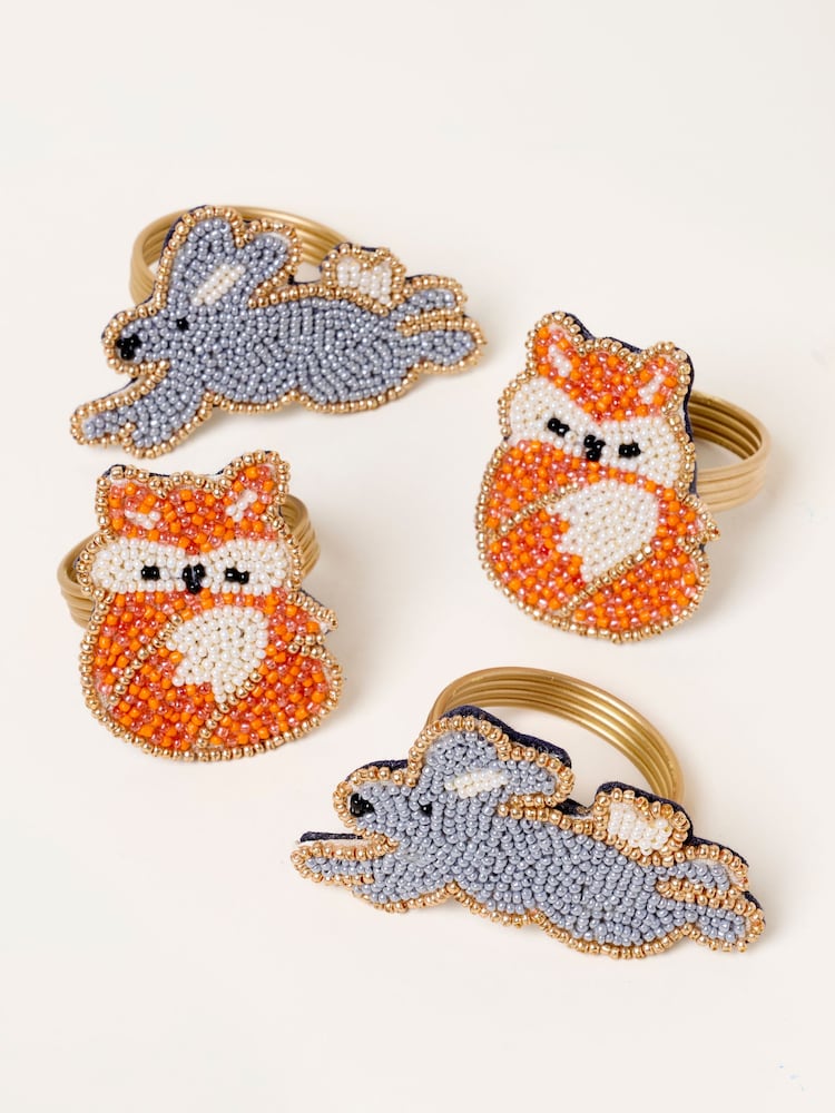 FatFace 4 Pack Beaded Fox Hare Napkin Rings - Bild 1 von 3 FatFace 4 Pack Beaded Fox Hare Napkin Rings - Bild 1 von 3
