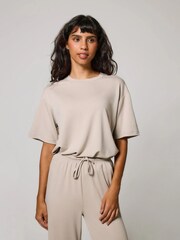 LOVALL Natural Tall Soft Touch Wide Leg Lounge Set - Image 3 of 6