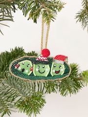 FatFace Green Peas in a Pod Beaded Christmas Decoration - Image 1 of 3