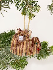 FatFace Brown Highland Cow Beaded Christmas Decoration - Image 1 of 3