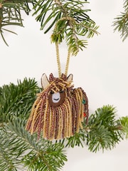 FatFace Brown Highland Cow Beaded Christmas Decoration - Image 2 of 3