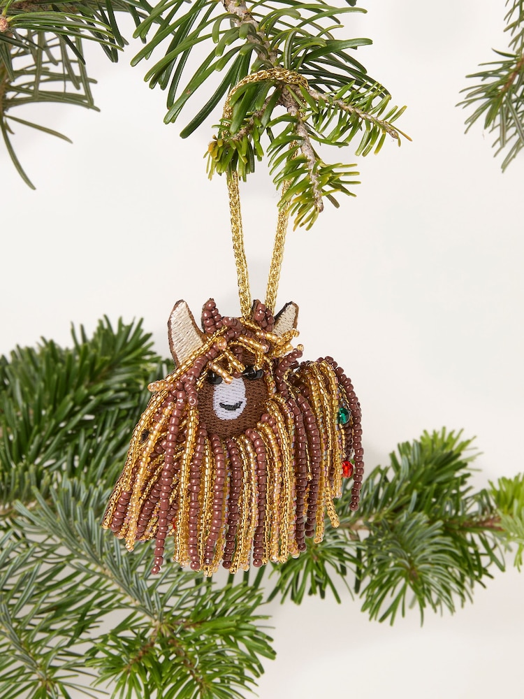 FatFace Brown Highland Cow Beaded Christmas Decoration - Image 2 of 3