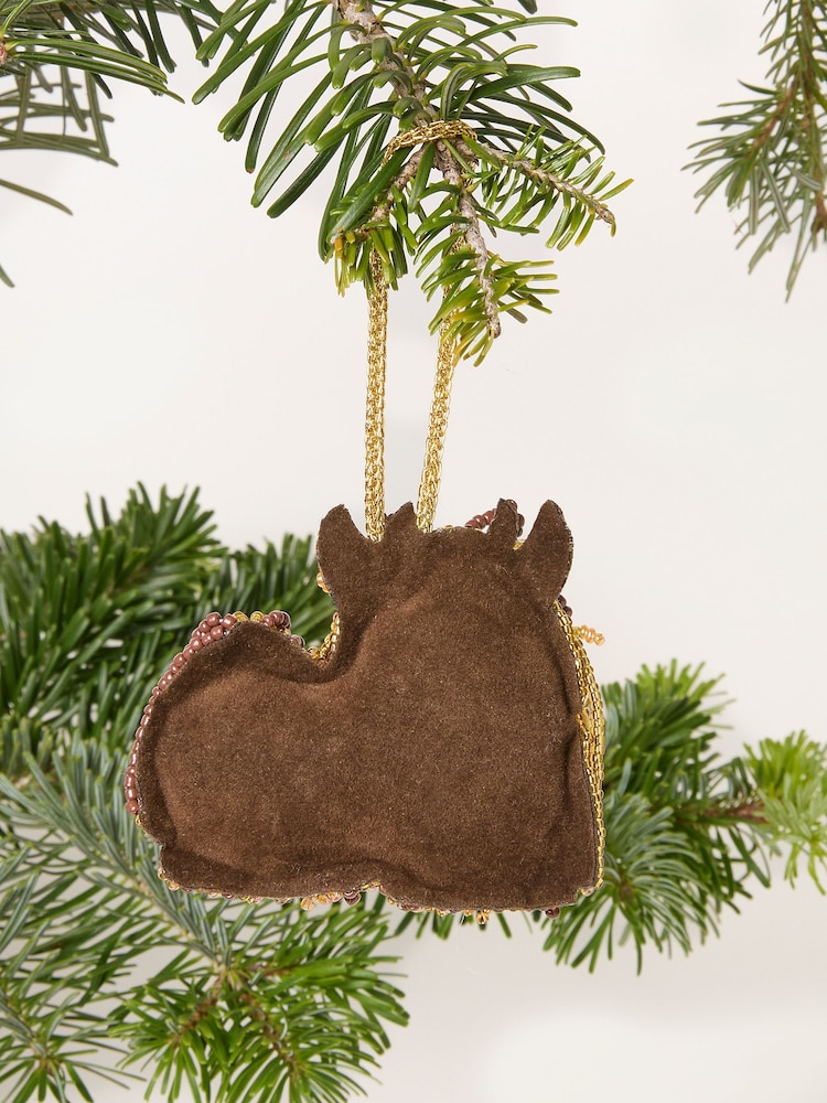 FatFace Brown Highland Cow Beaded Christmas Decoration - Image 3 of 3