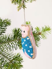 FatFace Teal Blue Pig in Blanket Beaded Christmas Decoration - Image 2 of 3