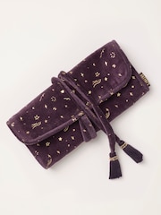 FatFace Dark Purple Star Print Velvet Make up Brush Roll - Image 1 of 3