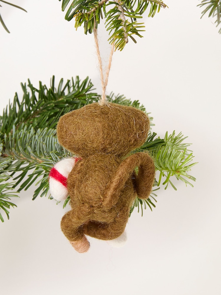 FatFace Brown Candy Cane Monkey Felt Christmas Decoration - Image 3 of 3
