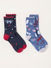 FatFace V&A | FatFace Multi 2 Pack Heart and Bow Socks in a Box - Image 3 of 4