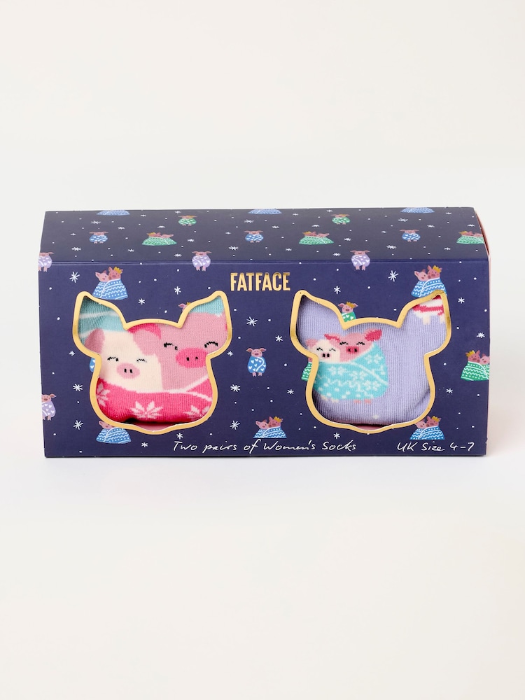 FatFace Multi 2 Pack Pig in Blankets Sock Box - Image 1 of 2 FatFace Multi 2 Pack Pig in Blankets Sock Box - Image 1 of 2