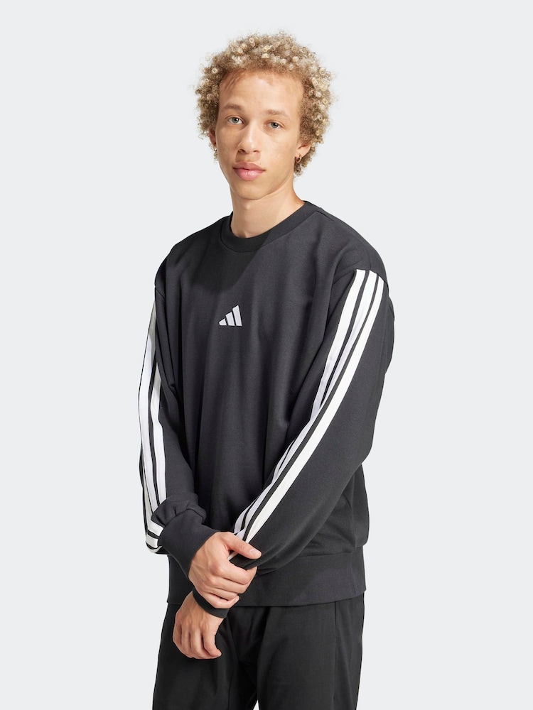 adidas Black Essentials 3-Stripes French Terry Sweat Top - Image 1 of 6