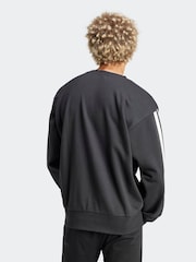 adidas Black Essentials 3-Stripes French Terry Sweat Top - Image 2 of 6