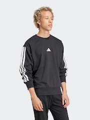 adidas Black Essentials 3-Stripes French Terry Sweat Top - Image 3 of 6