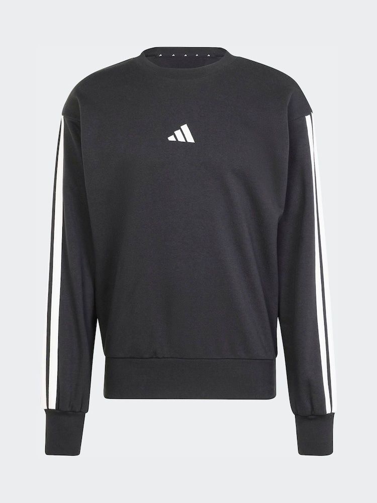 adidas Black Essentials 3-Stripes French Terry Sweat Top - Image 6 of 6