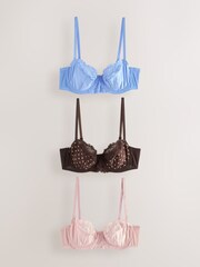 Chocolate Spot/Blue/Pink 3 Pack Non Padded Full Cup Bras - Image 1 of 6