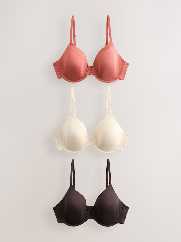 Şokolad Qəhvəyi/Paslı/Cream - AE Ultimate Comfort Hamarlaşdırıcı T-Shirt Bras 3 Paketi - 9şəkildən 1 şəkil