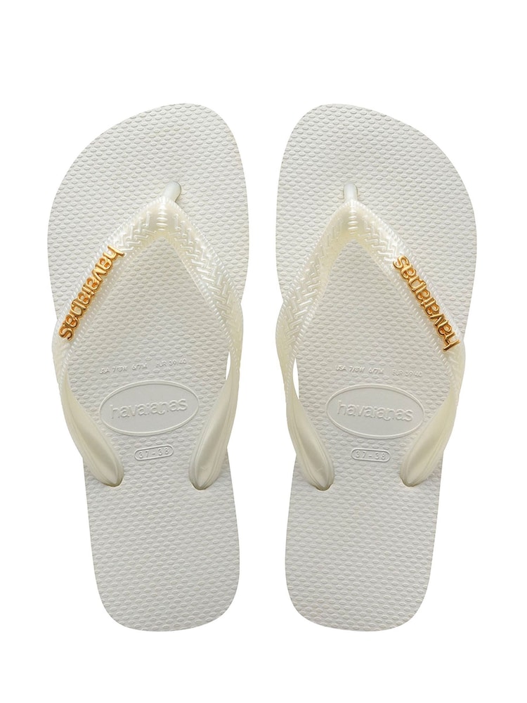 Havaianas White Top Logo Metallic Flip Flops - Image 1 of 4 Havaianas White Top Logo Metallic Flip Flops - Image 1 of 4