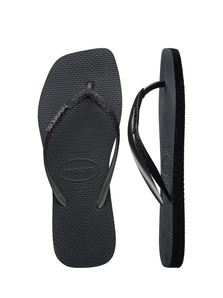Crno - Havaianas Slim Square Sparkle Flip Flops - Slika 2 od 8