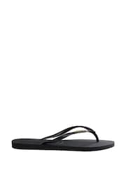 Havaianas Black Slim Logo Metallic Flip Flops - Image 4 of 6