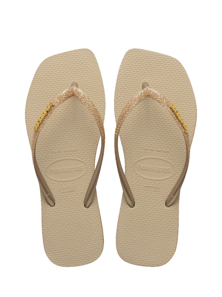 Grey - Havaianas Slim Square Sparkle Flip Flops - Slika 1 od 6