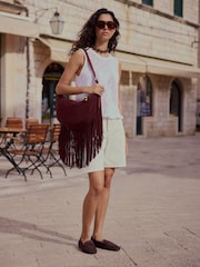 Berry Red N. Premium Leather Fringe Shoulder Bag - Image 2 of 2