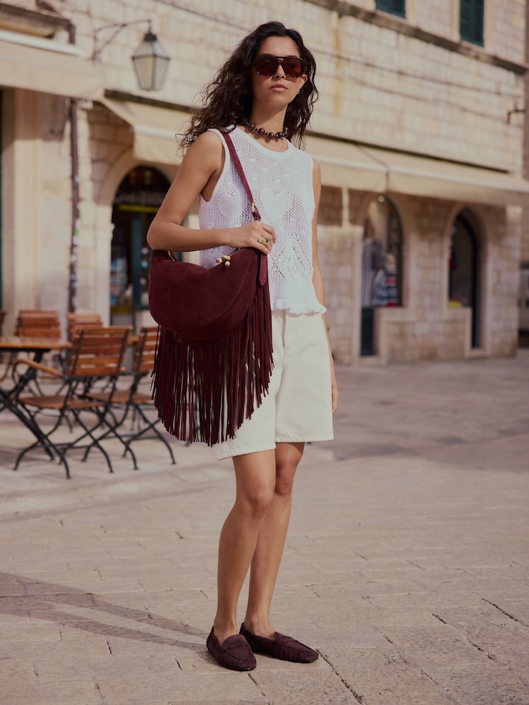 Berry Red N. Premium Leather Fringe Shoulder Bag - Image 2 of 2