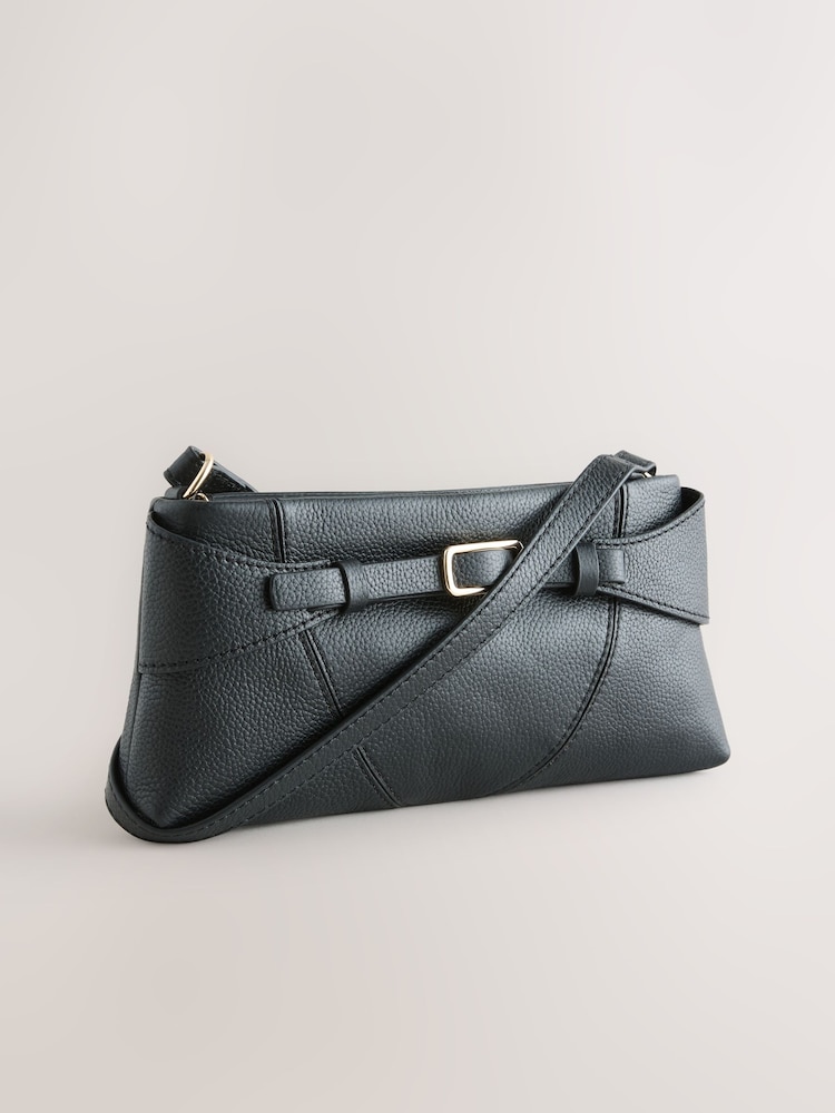 Black Leather Belted Cross-Body Bag - Image 1 of 5 Black Leather Belted Cross-Body Bag - Image 1 of 5