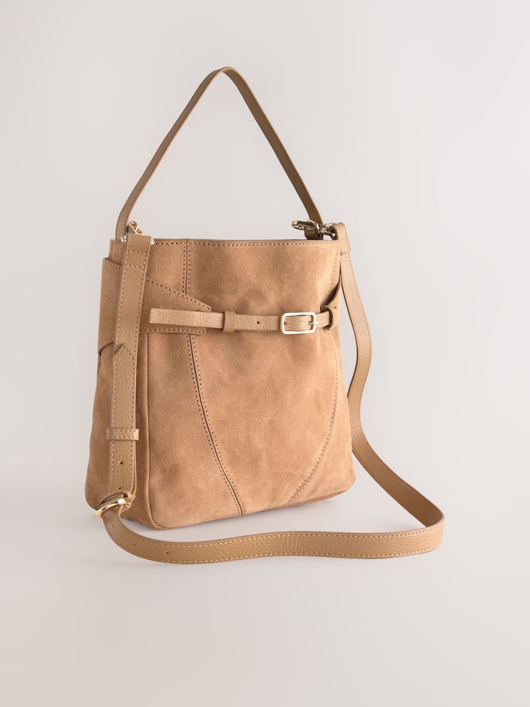 Sand Leather Belted Messenger Shoulder Bag - Image 1 of 5 Sand Leather Belted Messenger Shoulder Bag - Image 1 of 5