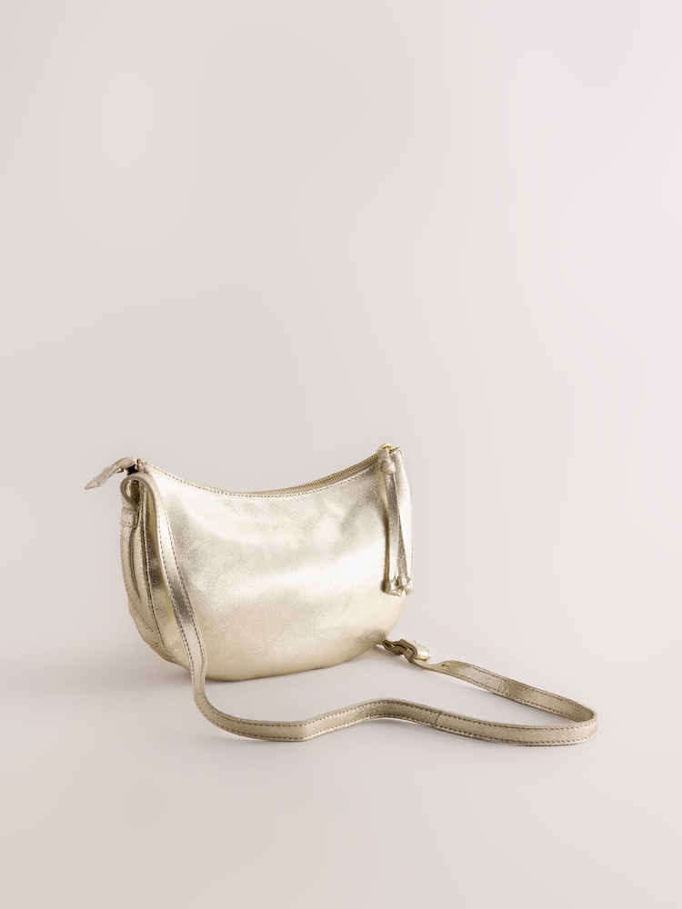 Metallic Leather Cross-Body Bag - Image 1 of 5 Metallic Leather Cross-Body Bag - Image 1 of 5