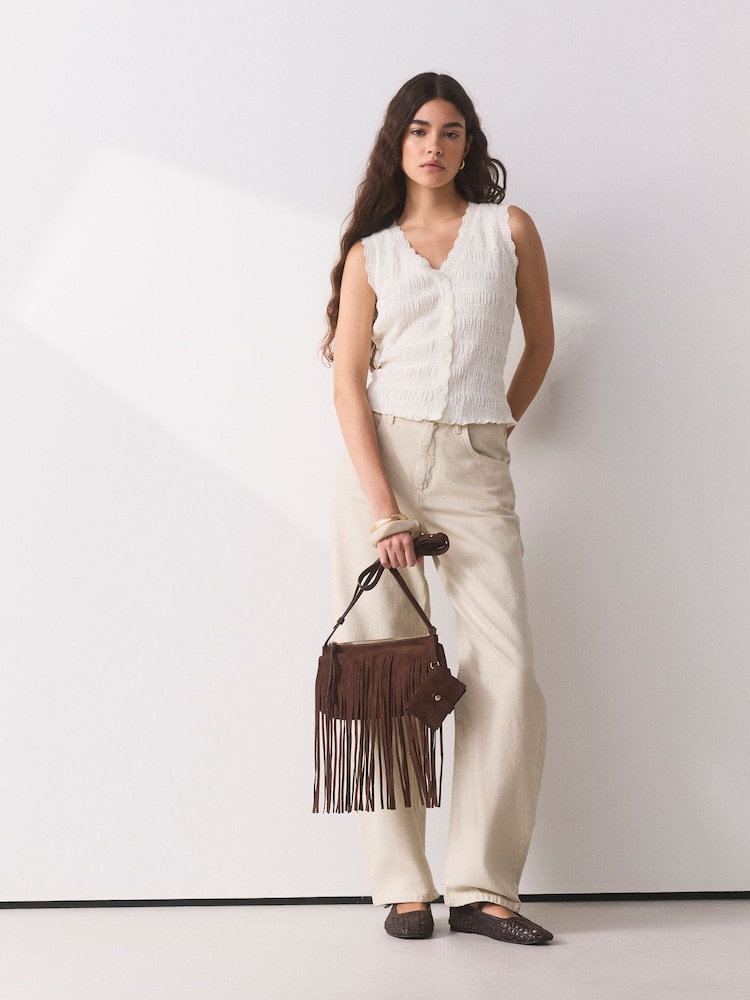 Chocolate Brown Suedette Fringe Cross-Body Bag - Image 2 of 3