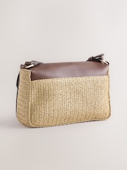 Chocolate Brown Raffia Effect Hardware Cross-Body Bag - Image 3 of 6