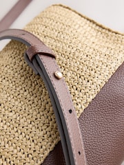 Chocolate Brown Raffia Effect Hardware Cross-Body Bag - Image 5 of 6