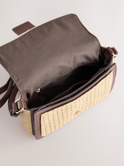 Chocolate Brown Raffia Effect Hardware Cross-Body Bag - Image 6 of 6