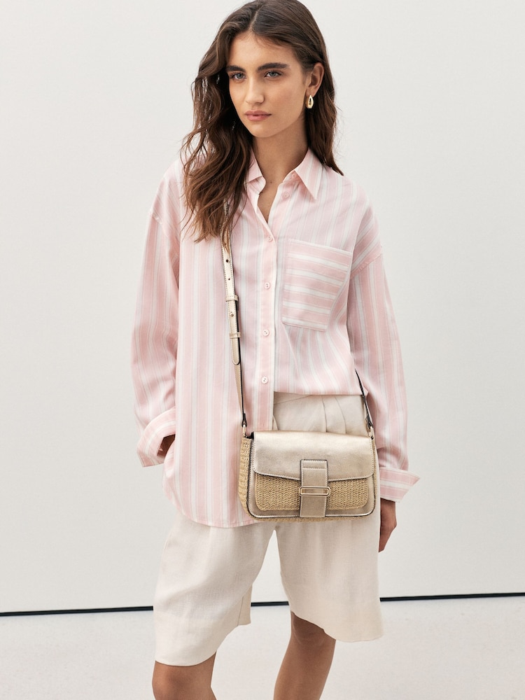 Metallic Raffia Effect Hardware Cross-Body Bag - Image 1 of 3 Metallic Raffia Effect Hardware Cross-Body Bag - Image 1 of 3
