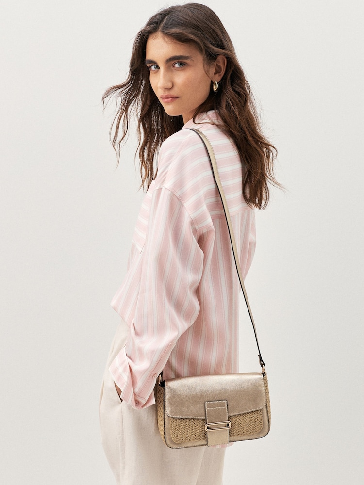 Metallic Raffia Effect Hardware Cross-Body Bag - Image 2 of 3 Metallic Raffia Effect Hardware Cross-Body Bag - Image 2 of 3