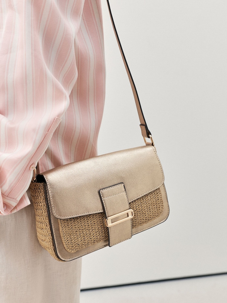 Metallic Raffia Effect Hardware Cross-Body Bag - Image 3 of 3 Metallic Raffia Effect Hardware Cross-Body Bag - Image 3 of 3