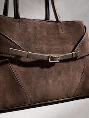 Chocolate Brown N. Premium Leather Belted Hand Held Bag - Image 8 of 9