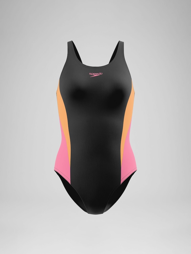 Speedo Black/Pink Colourblock Splice Muscleback Swimsuit - Image 6 of 6
