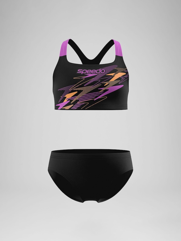 Speedo Black Medley Logo Racerback Bikini Set - Image 1 of 6 Speedo Black Medley Logo Racerback Bikini Set - Image 1 of 6