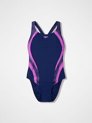 Speedo Blue Quantum Rib Splice Swimsuit - Image 6 of 6