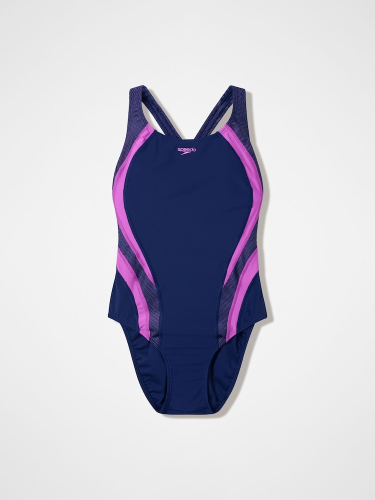 Speedo Blue Quantum Rib Splice Swimsuit - Image 6 of 6