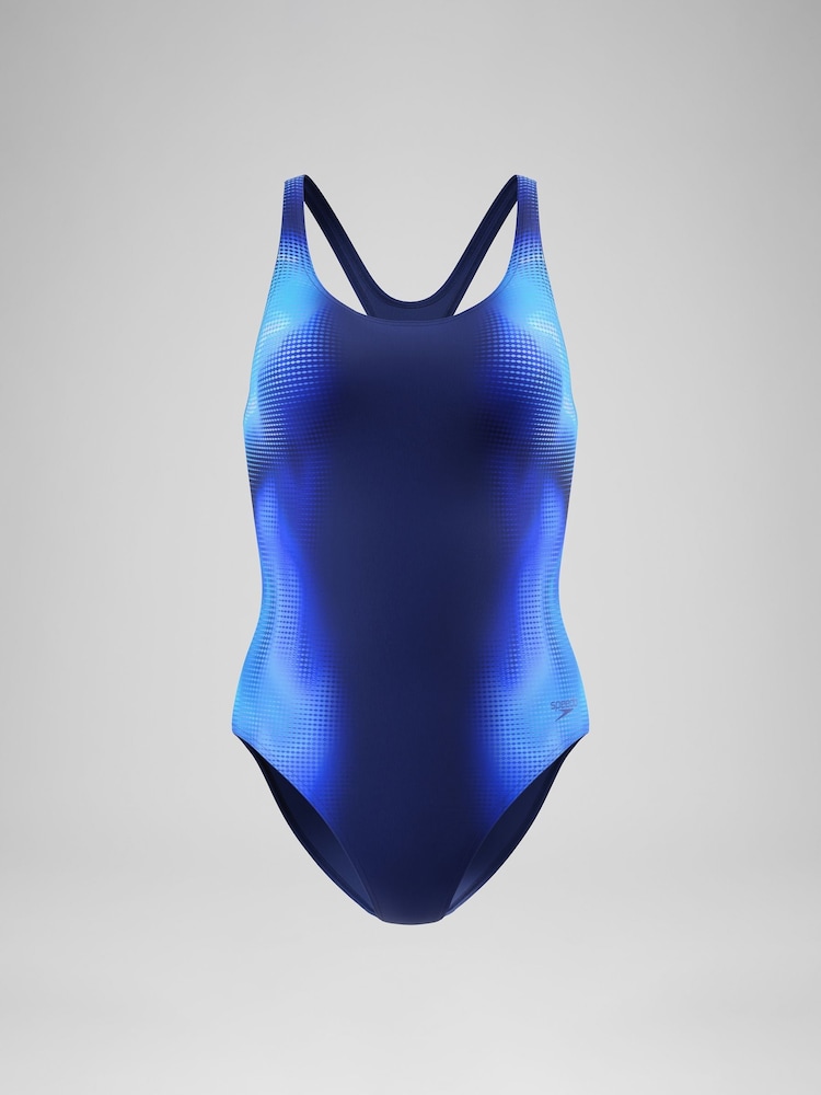 Speedo Blue Print Medalist Swimsuit - Image 1 of 6 Speedo Blue Print Medalist Swimsuit - Image 1 of 6