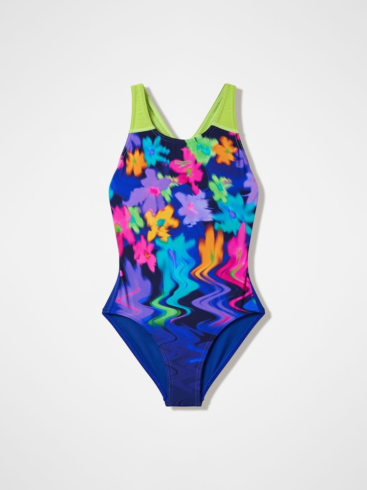Speedo Blue Print Splashback Swimsuit - Image 1 of 2 Speedo Blue Print Splashback Swimsuit - Image 1 of 2