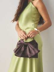 Chocolate Brown Satin Effect Bow Hand Held Bag - Image 2 of 9