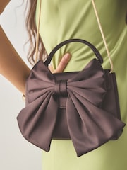 Chocolate Brown Satin Effect Bow Hand Held Bag - Image 4 of 9