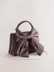Chocolate Brown Satin Effect Bow Hand Held Bag - Image 5 of 9