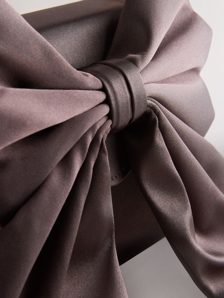 Chocolate Brown Satin Effect Bow Hand Held Bag - Image 9 of 9