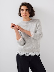 Mint Velvet Grey Lace Detail Wool Blend Jumper - Image 2 of 8