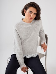 Mint Velvet Grey Lace Detail Wool Blend Jumper - Image 3 of 8