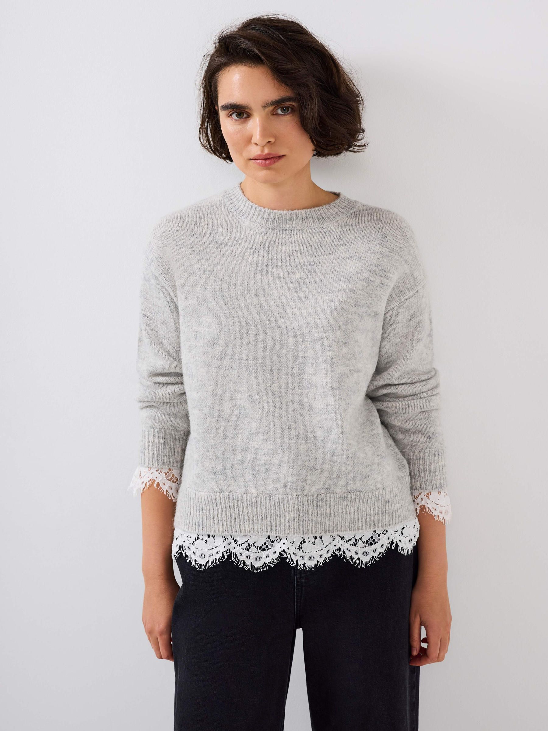 Buy Mint Velvet Grey Lace Detail Wool Blend Jumper from the Next