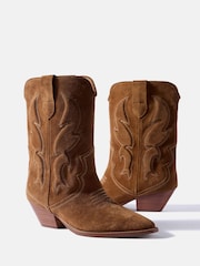 Mint Velvet Brown Sierra Suede Cowboy Boots - Image 2 of 5