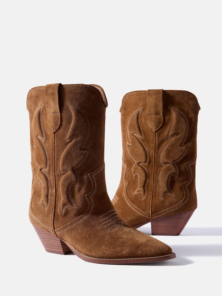 Mint Velvet Brown Sierra Suede Cowboy Boots - Image 2 of 5 Mint Velvet Brown Sierra Suede Cowboy Boots - Image 2 of 5